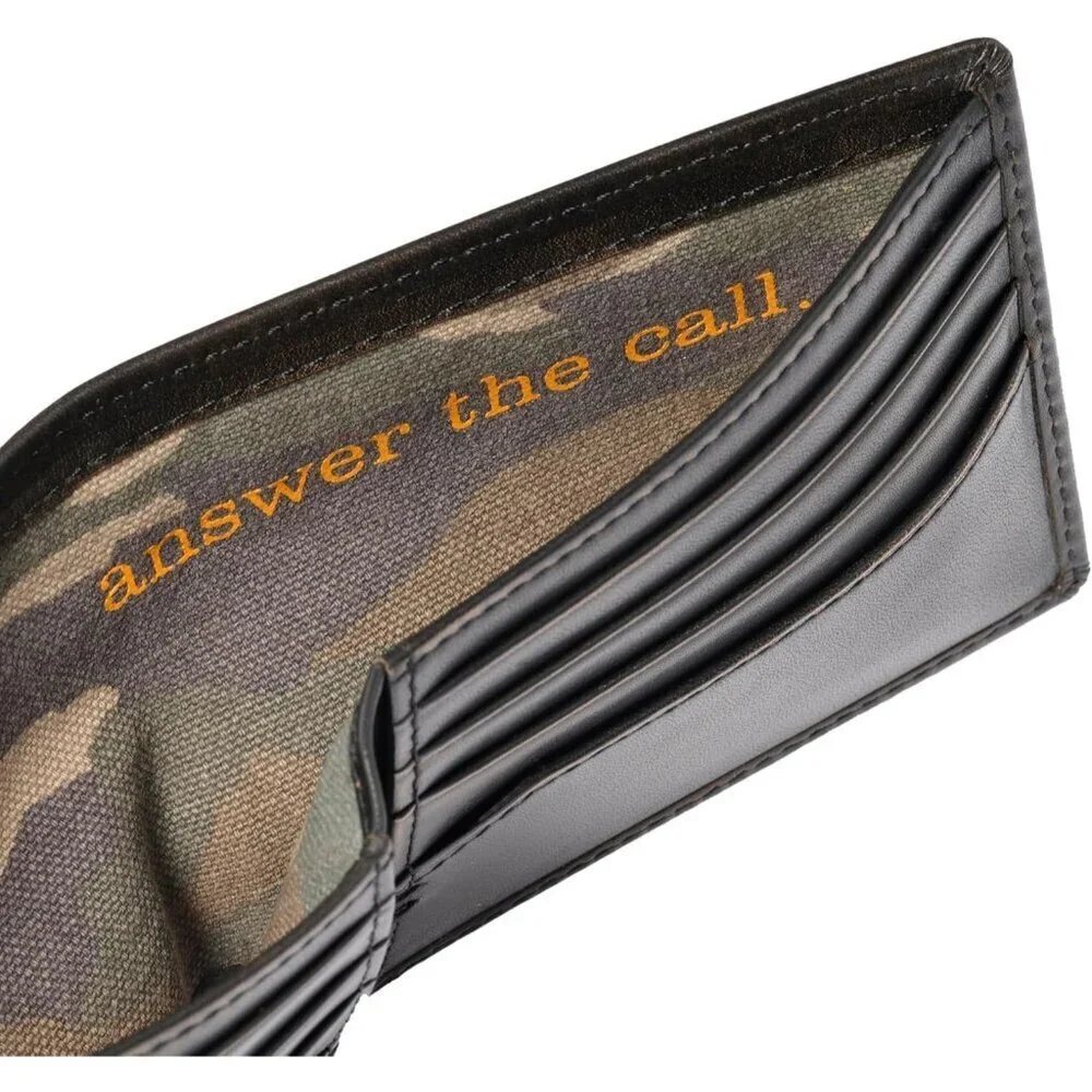 Men's Duck Classic Bifold Brown Grain premium Leather Fishing Wallet Card